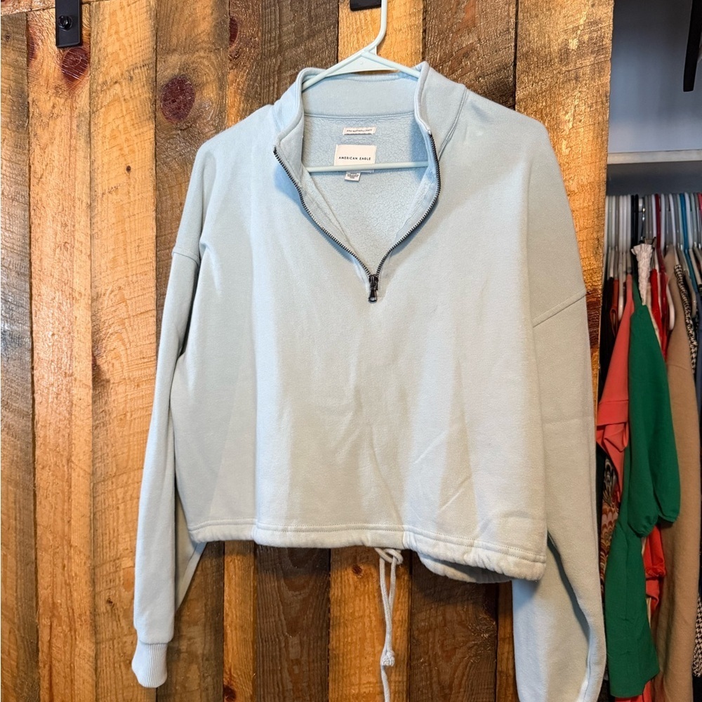 American Eagle Outfitters Light Blue Quarter-Zip Sweatshirt